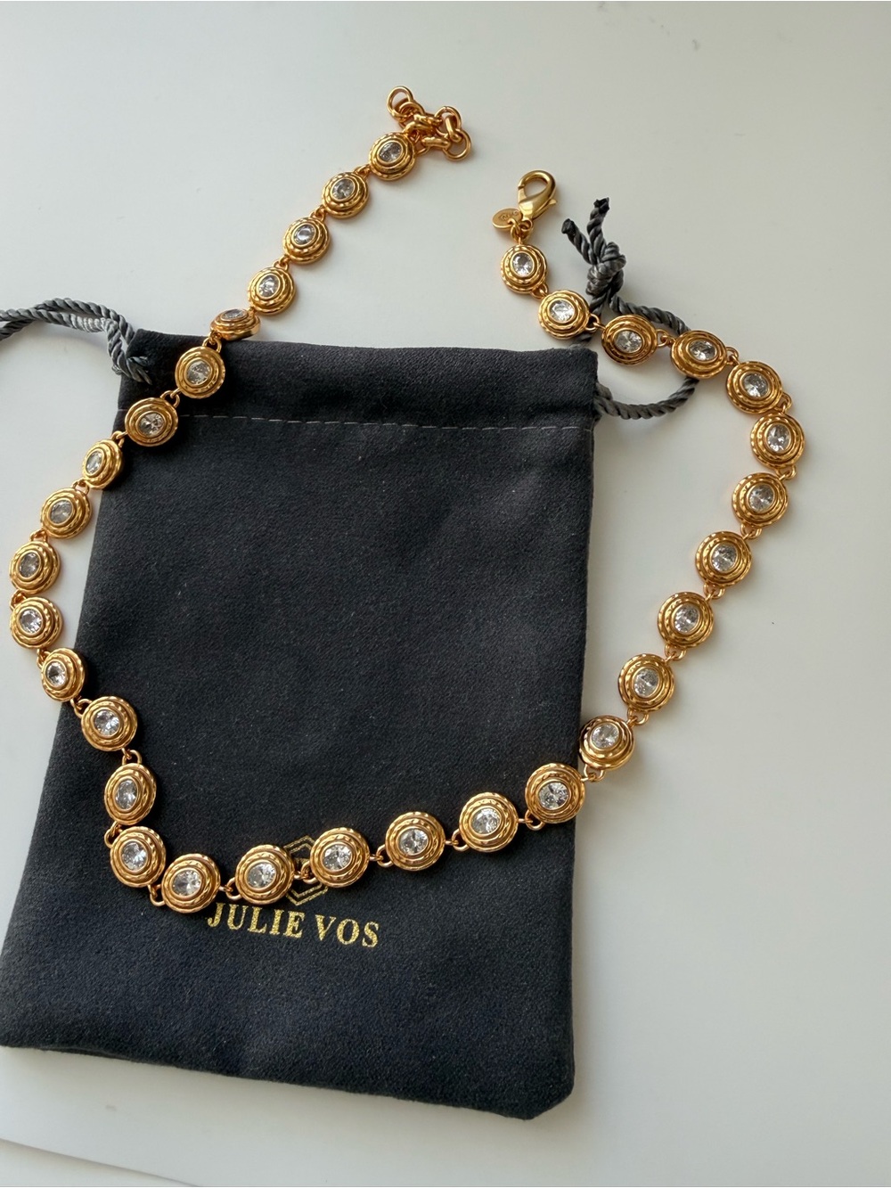 New Julie Vos Gold Crystal Station Necklace - Gold Clear